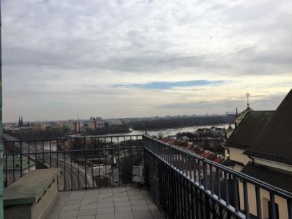 Viewing platform in the Old Town in Warsaw (St. Anne’s church bell tower) - Vistula river