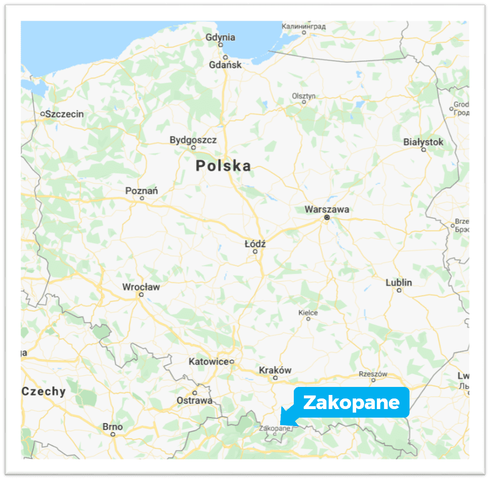 Zakopane on a map of Poland